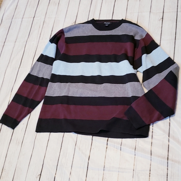Nautica Other - Nautica Sweater Size Large L Striped Black Maroon